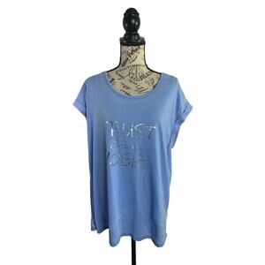Brisas women’s Size 1X Yoga T-shirt Blue Polyester Cotton Blend Silver Detail